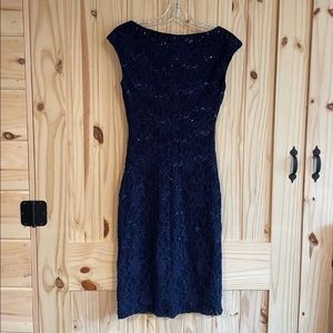 Ralph Lauren NWT sz 6 Cocktail Dress Sheath Holiday Sequin Lace Cowl Navy